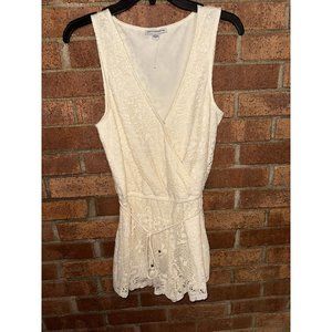 American Eagle Romper Women S Lace Boho Surplice V Neck Lined Cotton Nylon Ivory